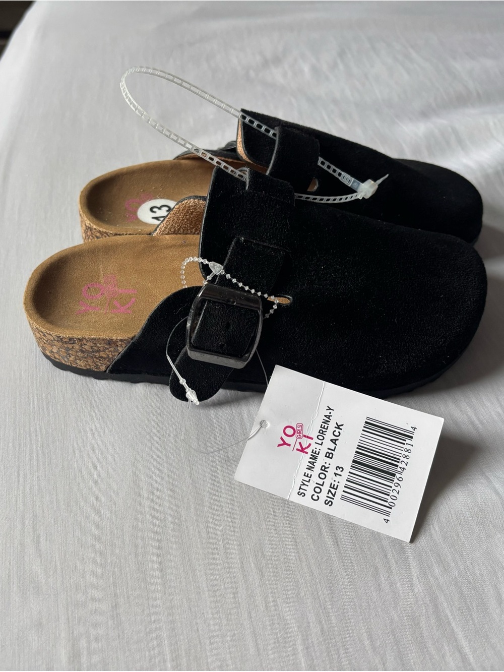 Yoki Black Suede-Style Kids Slip-On Clog with Buckle